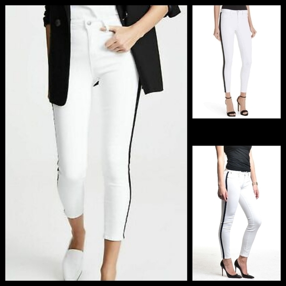 L'AGENCE Margot Crop Skinny Jeans White Black‎ Stripe - Picture 1 of 4